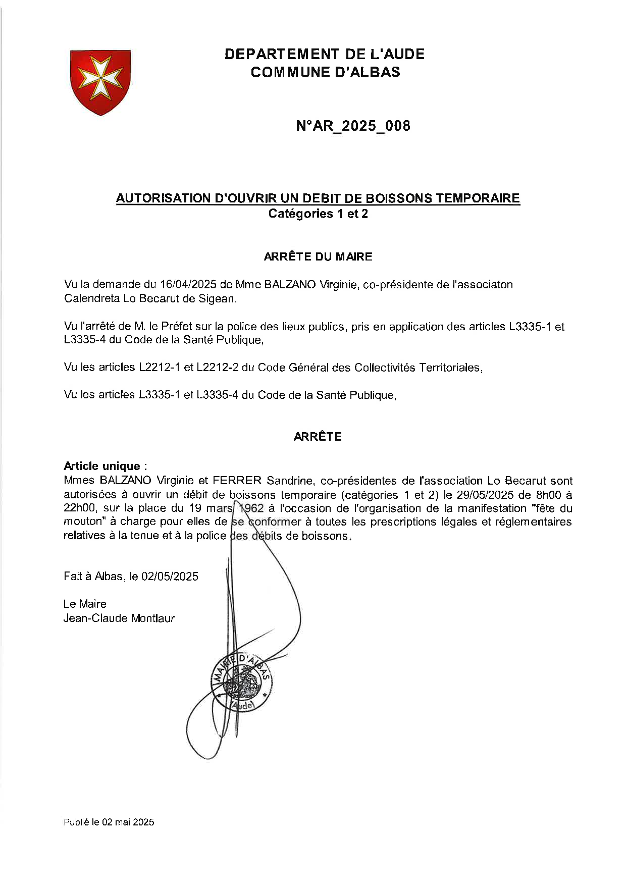 AR_2025_008 debit de boisson temporaire 29-05-2025