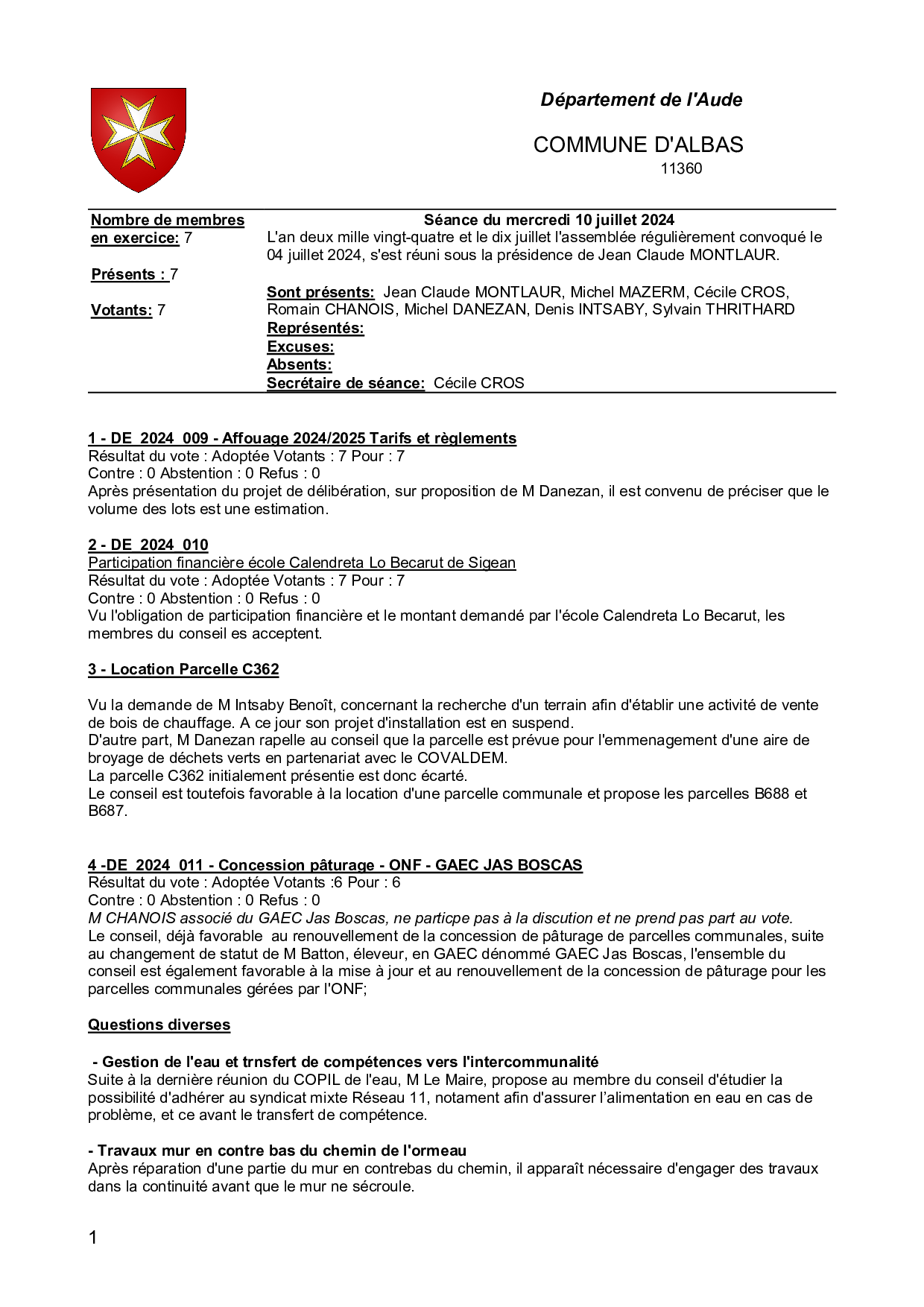 PV séance du 10 juillet 2024