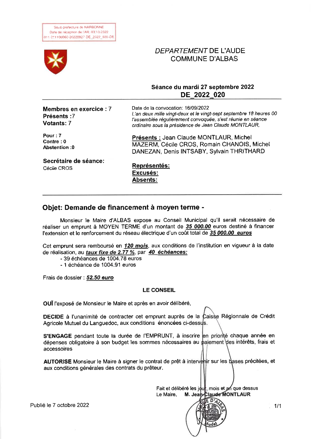 Délibérations - 27 septembre 2022