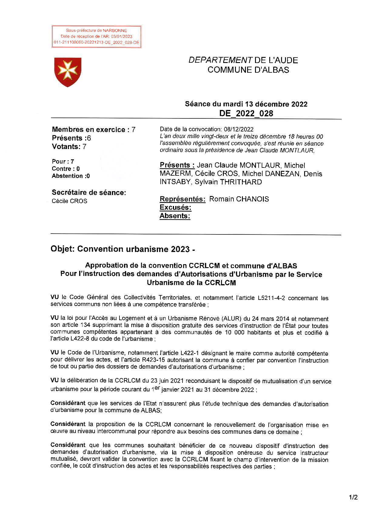Délibérations - 13 décembre 2022