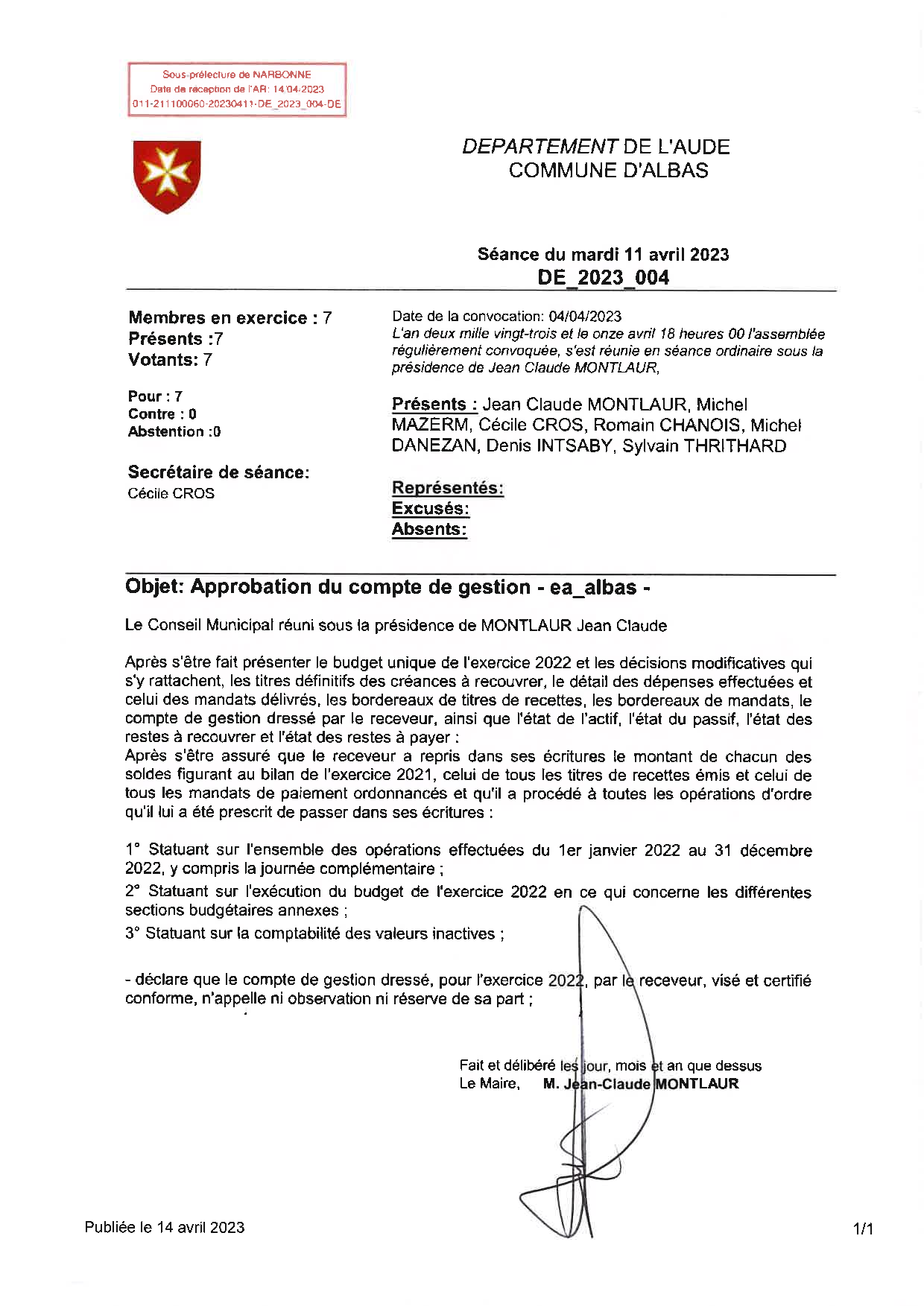 Délibérations - 11 avril 2023