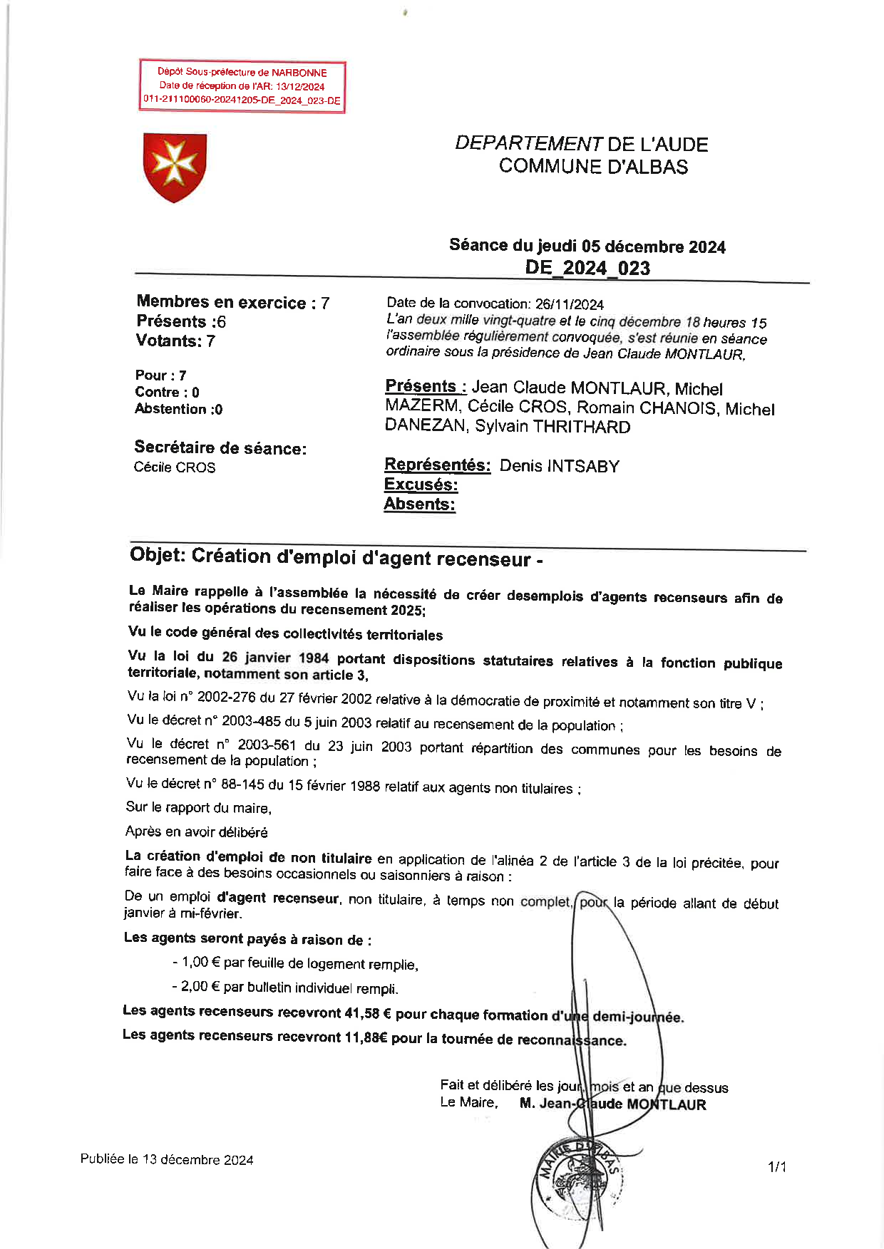 Délibération 05 décembre 2024